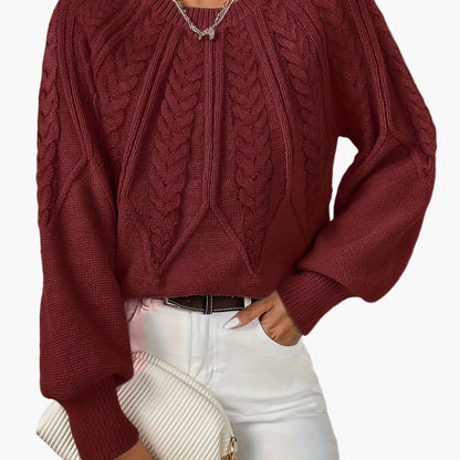 Damen Strickpullover mit Zopfmuster und Rundhalsausschnitt – Eleganter Style für Freizeit & Büro