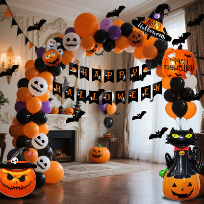 Halloween Party Deko Ballon-Set für Kinder & Erwachsene – Spukige Raumdekoration für Halloween-Partys, Kürbis & Skelett Motive
