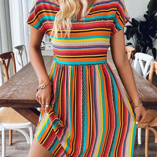 Amelia – Batwing Ärmel Kleid mit Farbstreifen
