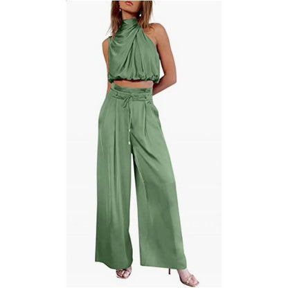 Jasmine – Lässiges ärmelloses Oberteil mit Midriff und weiten Beinen 2-teiliges Set Damenbekleidung