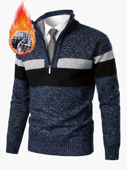 Herren Strickpullover mit Stehkragen und Reißverschluss – Modischer Colorblock-Stil für Herbst und Winter