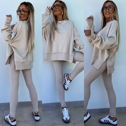 Grace – Lässiger Damen Sweater-Anzug mit langen Ärmeln und eng anliegenden Hosen