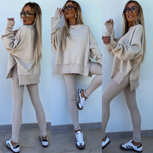 Grace – Lässiger Damen Sweater-Anzug mit langen Ärmeln und eng anliegenden Hosen