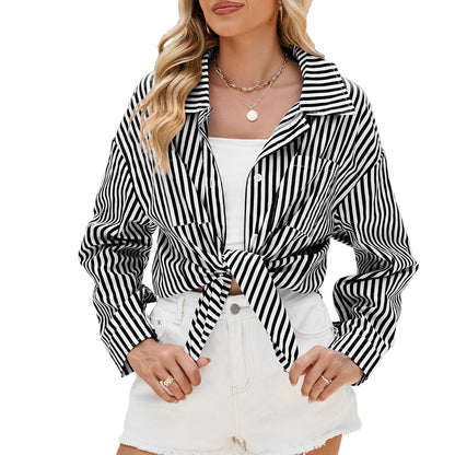 Anna – Lässiges gestreiftes Langarmshirt mit Taschen und Knöpfen für Damen