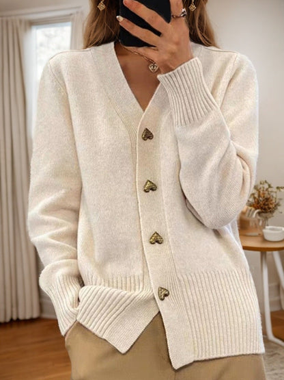 Christina – V-Ausschnitt Strickpullover mit Knopf und langen Ärmeln