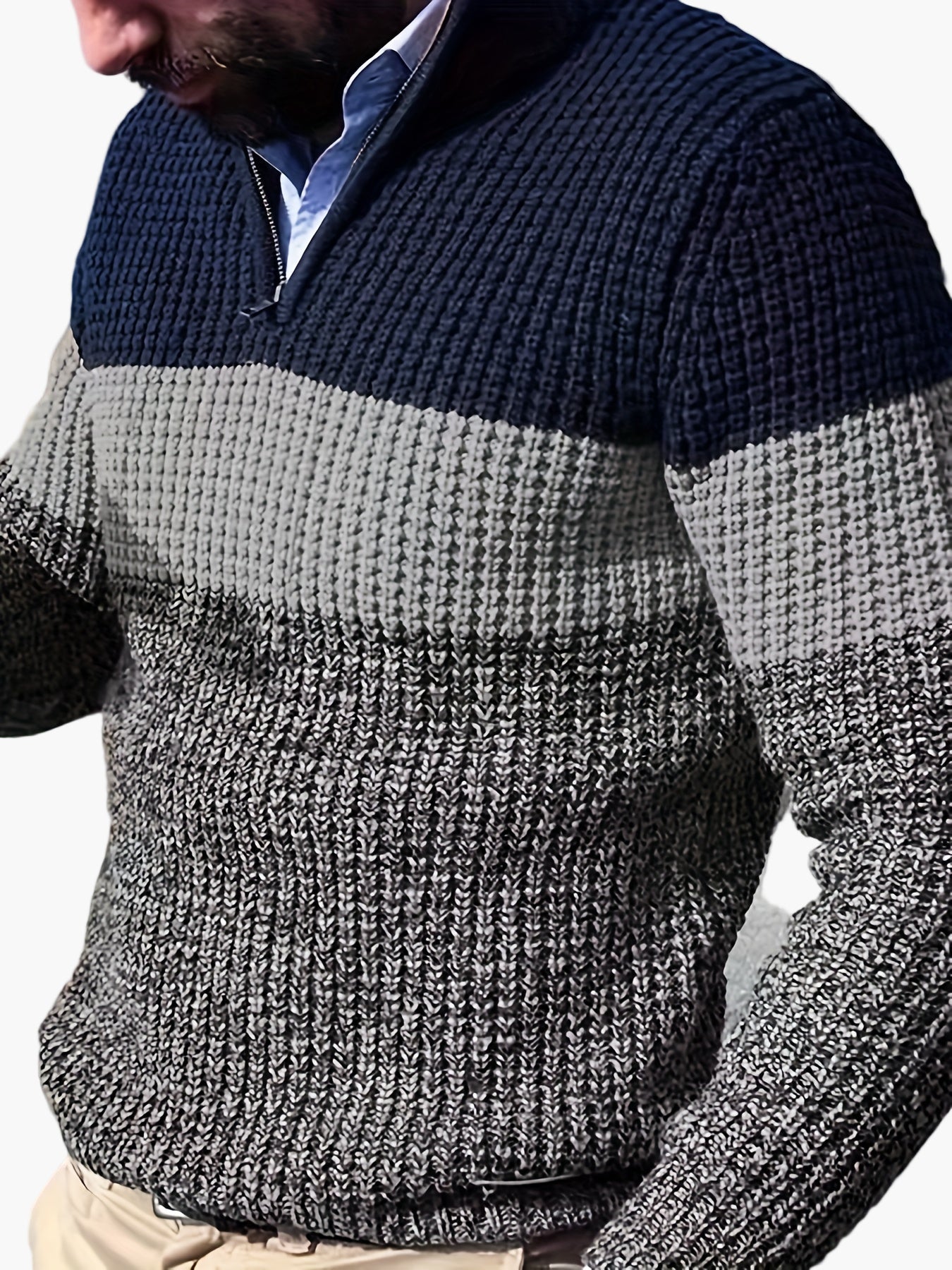 Herren Strickpullover mit Streifenmuster und Stehkragen – Modischer Freizeit-Look für Business & Alltag