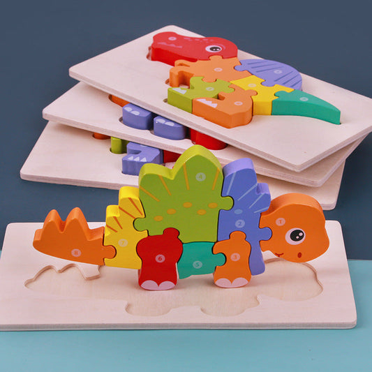 Kinder Dinosaurier Holzpuzzle 3D Lernspielzeug – pädagogisches Steckpuzzle ab 4 Jahren