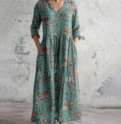 Damen Boho Maxikleid mit Stickerei – Eleganter Vintage-Stil für Alltag und Freizeit