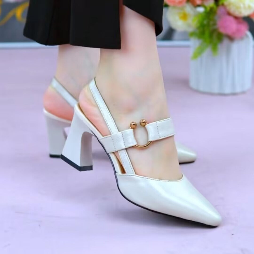 Lydia – Geschlossene Zehen Chunky High Heels aus Premium Veganleder