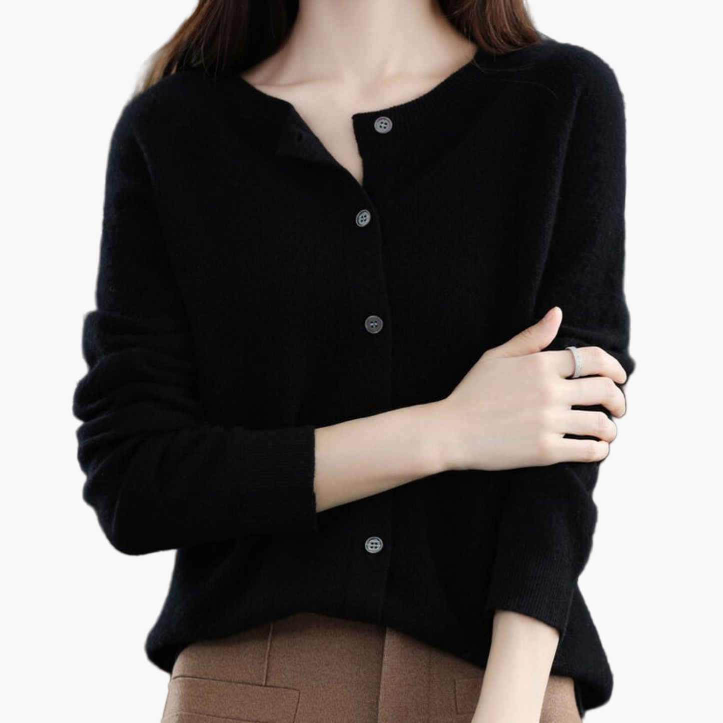 Damen Cardigan mit Rundhalsausschnitt – Klassischer Strickpullover für Alltag und Büro