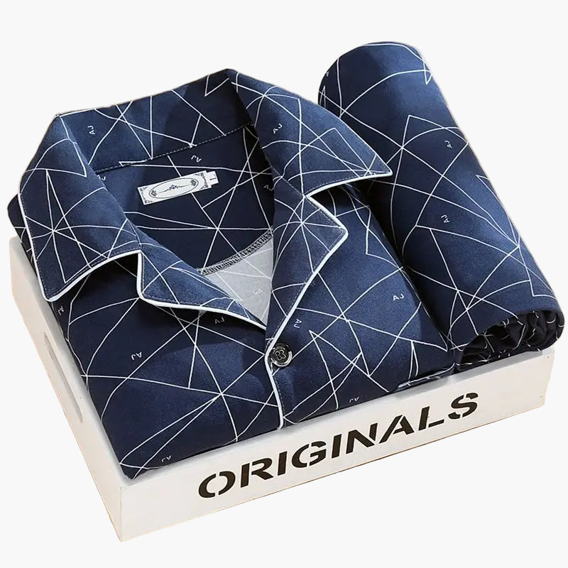 Herren Pyjama Set mit Feder-Print – Stilvolles Schlafanzug-Set für das ganze Jahr