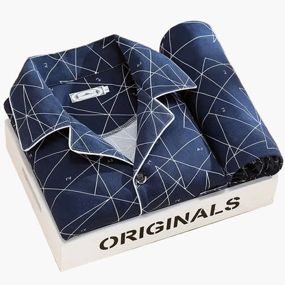 Herren Pyjama Set mit Feder-Print – Stilvolles Schlafanzug-Set für das ganze Jahr