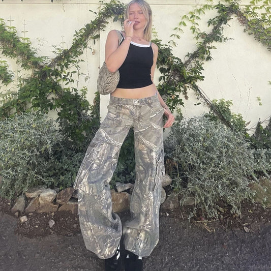 Alice – Lässige Camouflage Cargo-Hosen mit niedriger Taille und geradem Schnitt
