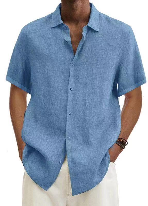 Herren Sommer Leinenhemd Kurzarm – Lässiges Freizeit Hemd im japanischen Stil