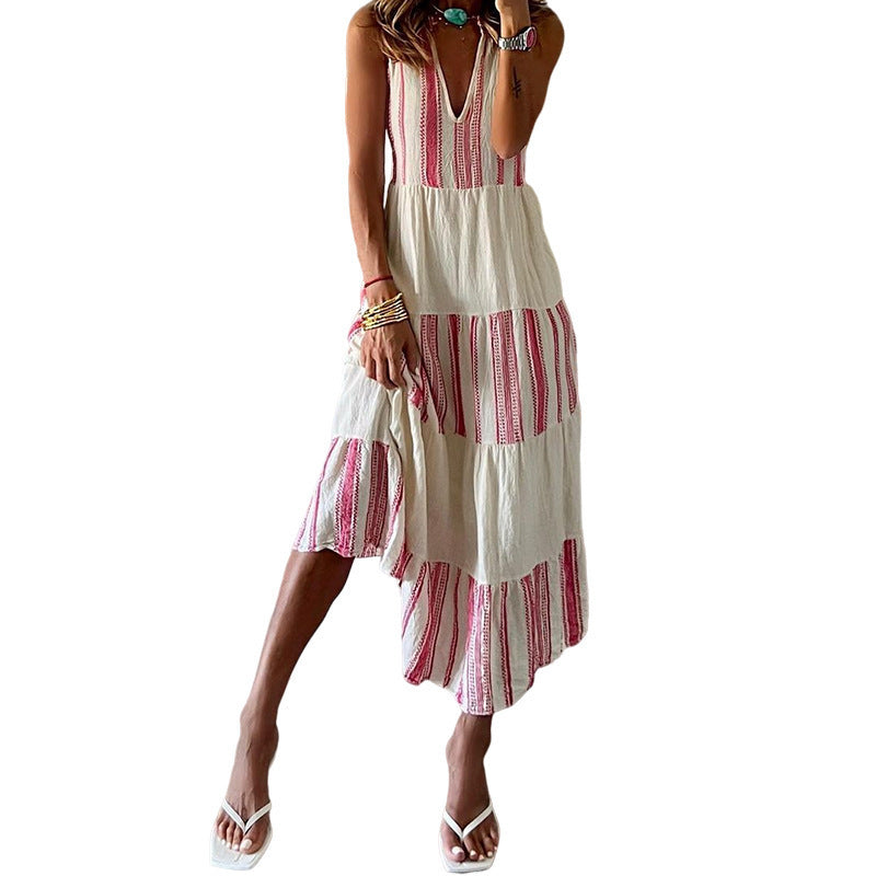 Joanne – Gestreiftes Midikleid mit V-Ausschnitt und ärmellos