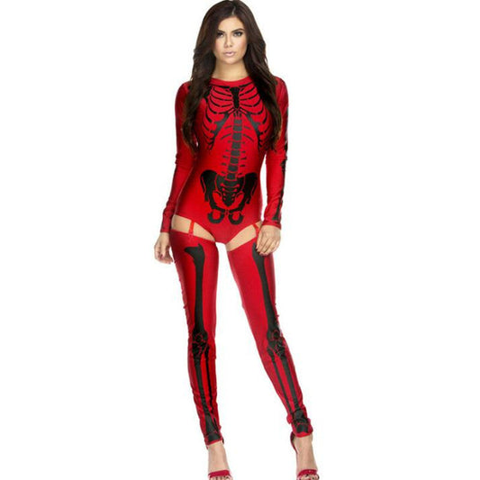Damen Halloween Skelett Kostüm – Sexy Overall für Halloween Partys & Gruselige Events