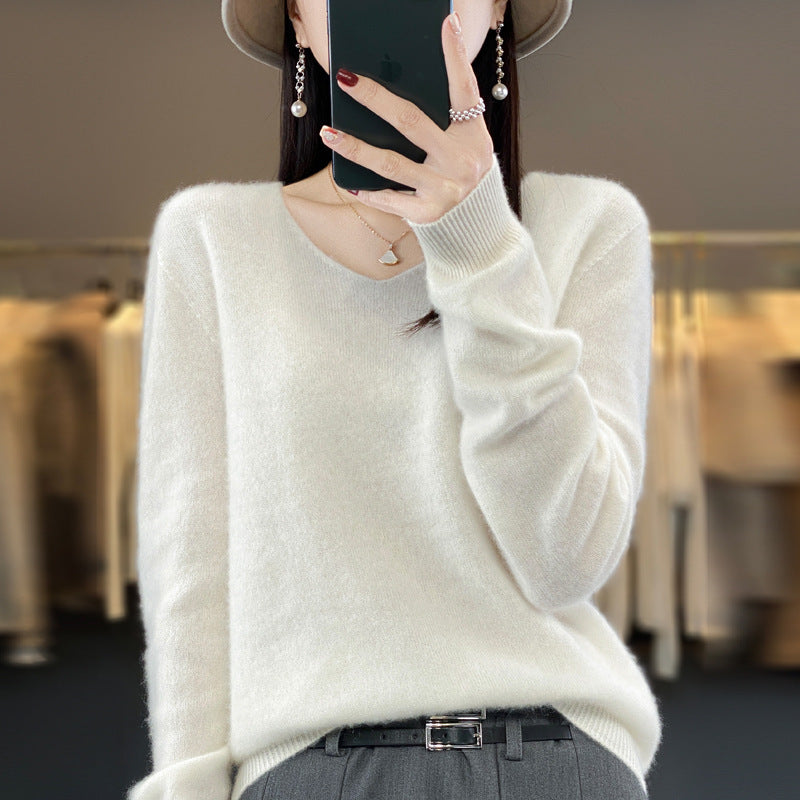 Jasmine – Lockere Damenwollpullover mit V-Ausschnitt für Herbst und Winter