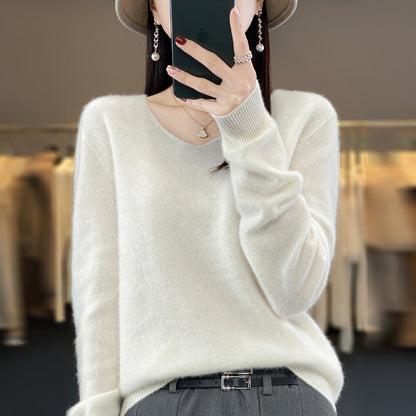 Jasmine – Lockere Damenwollpullover mit V-Ausschnitt für Herbst und Winter