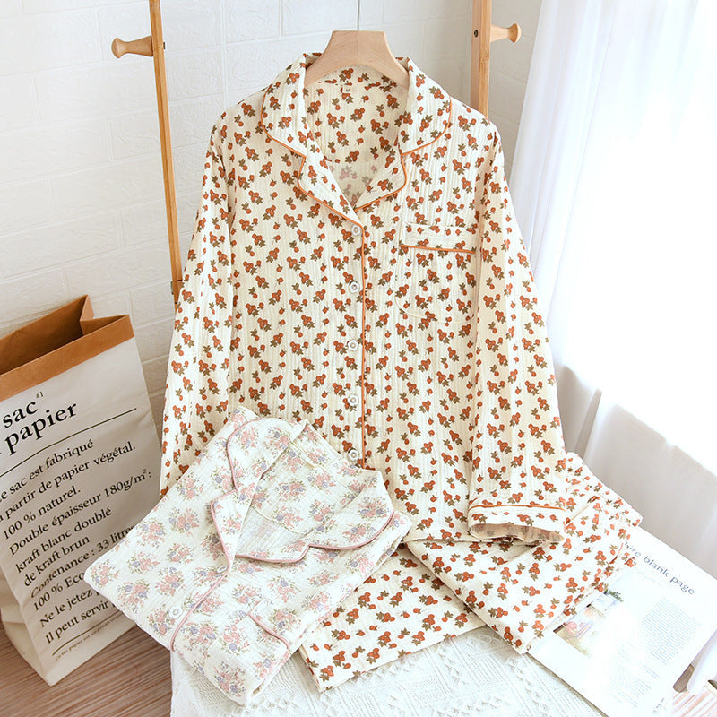 Rachel – Einfaches zwei-teiliges Set aus langärmligen Hosen mit doppellagigem Garn-Crepé für Zuhause