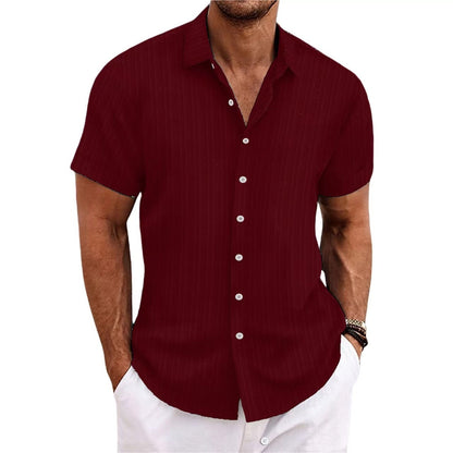 Robert – Lässiges Kurzarmhemd aus Baumwolle und Leinen mit gestreiftem Jacquard