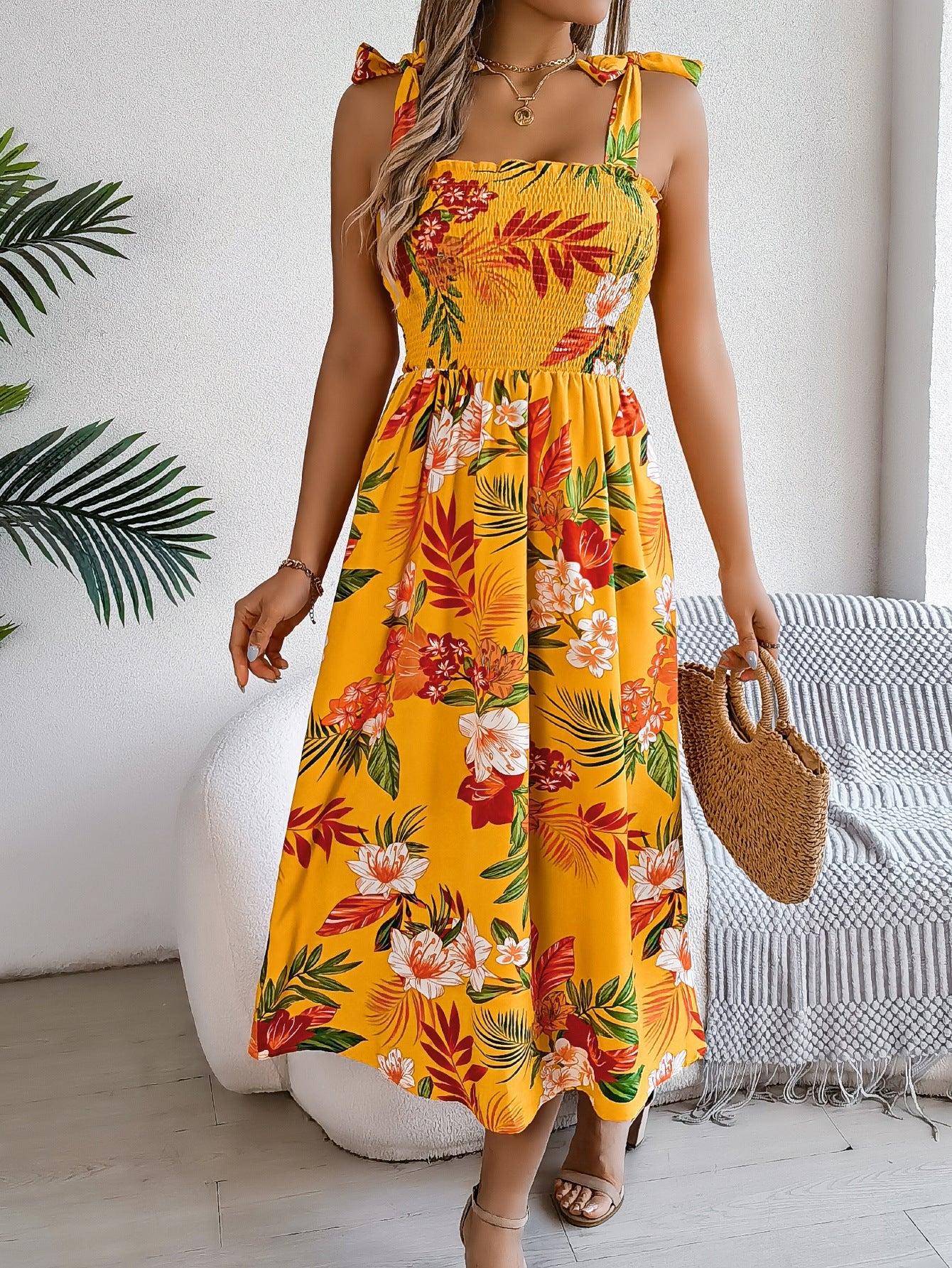 Vanessa – Blumenmuster Träger-Corsage Kleid für Frauen