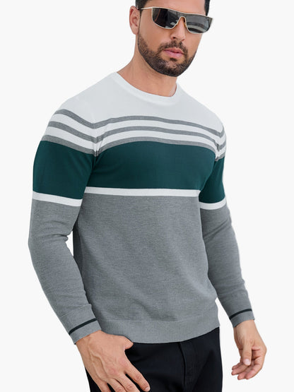 Herren Pullover im modernen Blockstreifen-Design – Lässiger Rundhals für Alltag und Freizeit