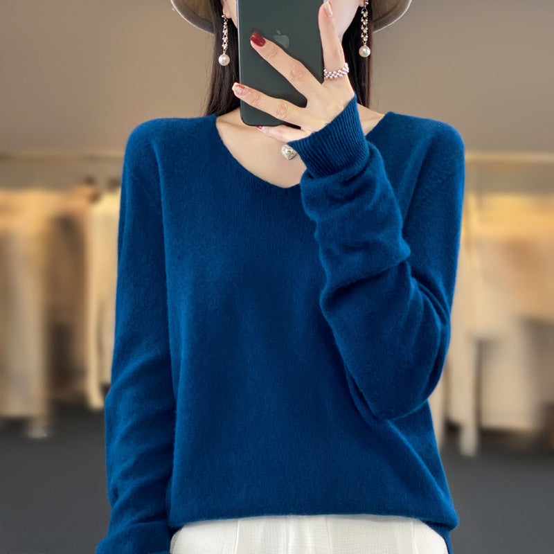 Jasmine – Lockere Damenwollpullover mit V-Ausschnitt für Herbst und Winter