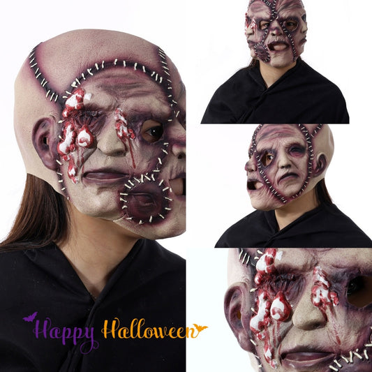 Halloween Dreifach-Gesicht Horror Latexmaske für Erwachsene – Schaurige Kostümmaske für Party & Gruseldeko