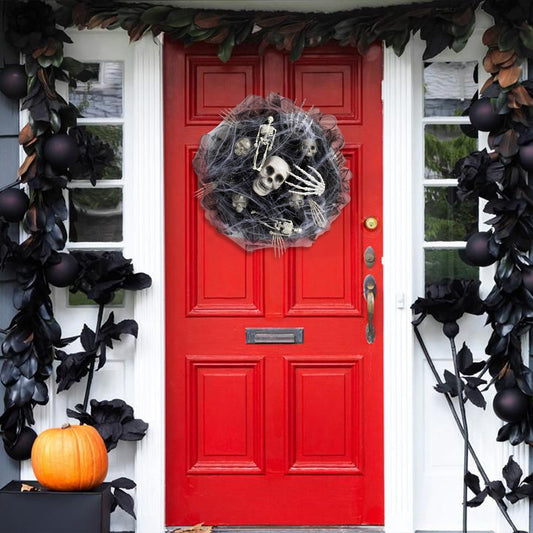 Halloween Türkranz Skelett Girlande – Gruselige Haustür Dekoration für Halloween-Partys