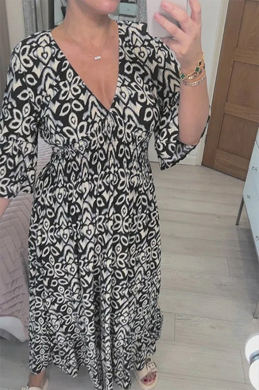 Danielle – V-Ausschnitt Floral Lockerer und Vielseitiger Langer Rock
