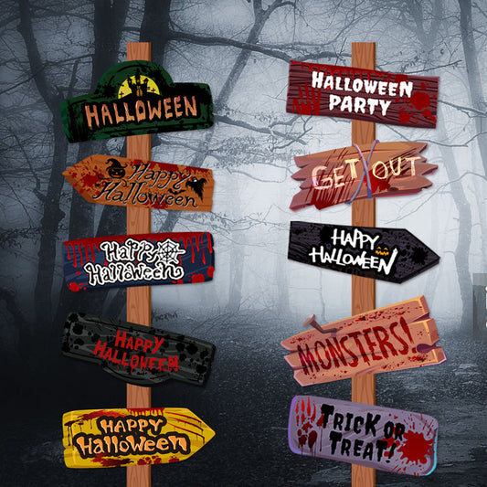 Halloween Deko Wegweiser Schilder Set für Party und Grusel-Atmosphäre