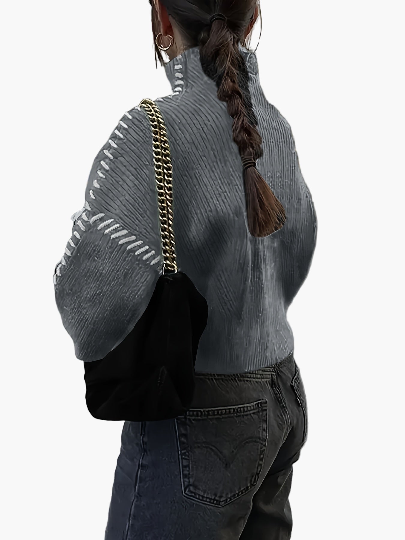 Damen Oversize Strickpullover mit Ziernähten und hohem Kragen – Modischer Herbst/Winter Sweater für trendbewusste Outfits