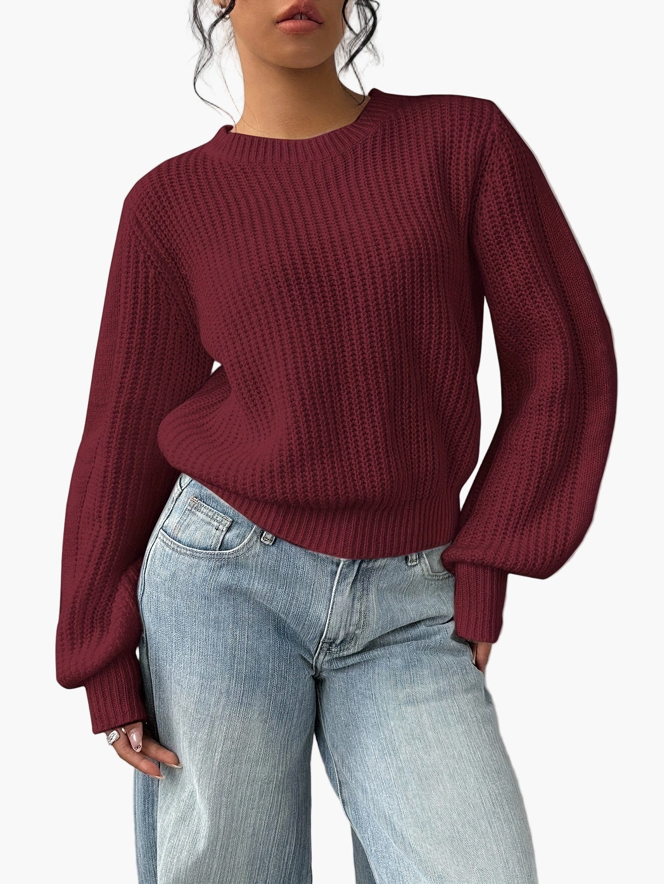 Damen Strickpullover mit Rundhalsausschnitt – Lässiger Basic Sweater für Alltag und Freizeit