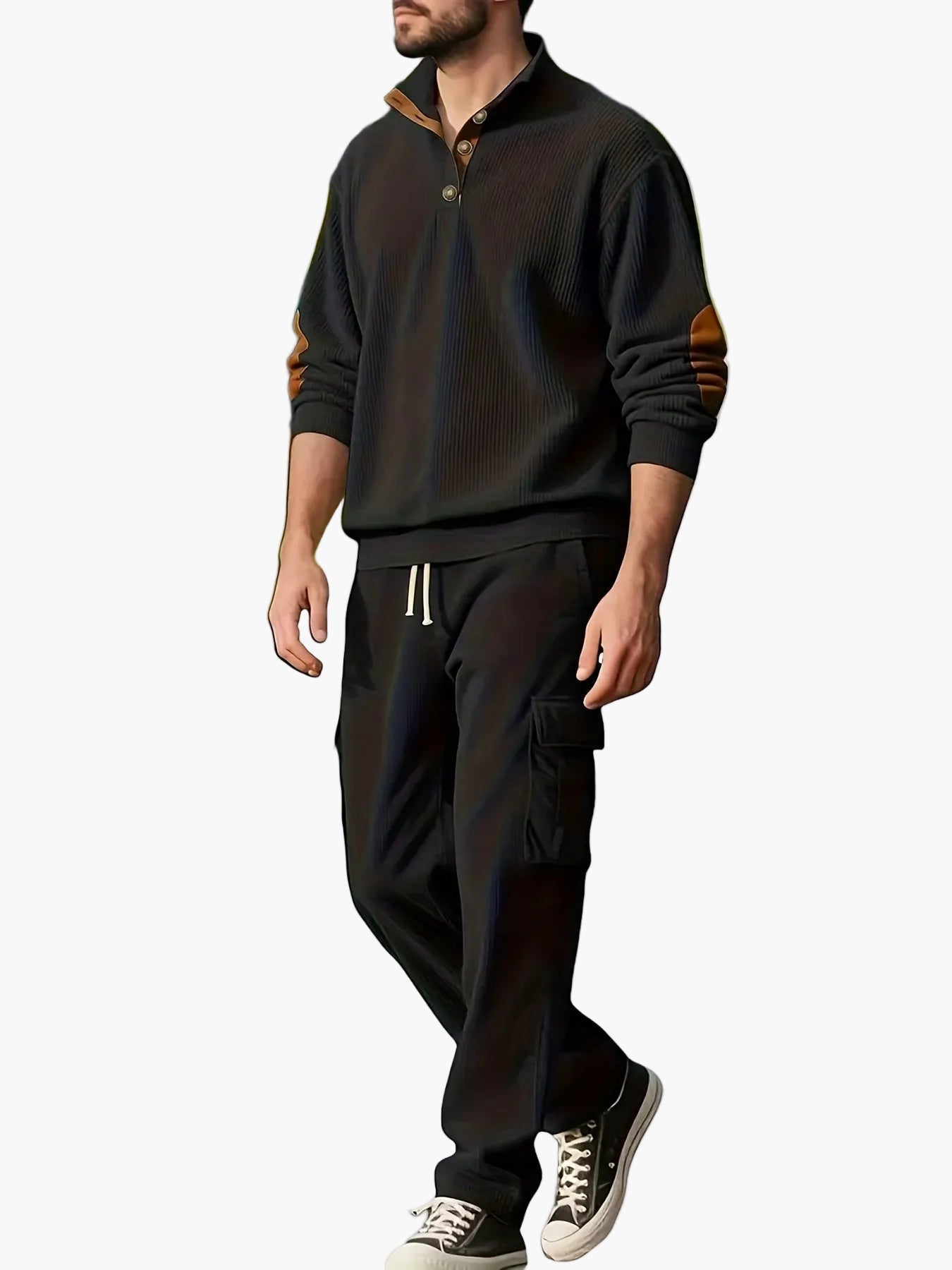 Herren Freizeit Zweiteiler Set mit Knopfleiste – Lockerer Stil für Alltag und Freizeit