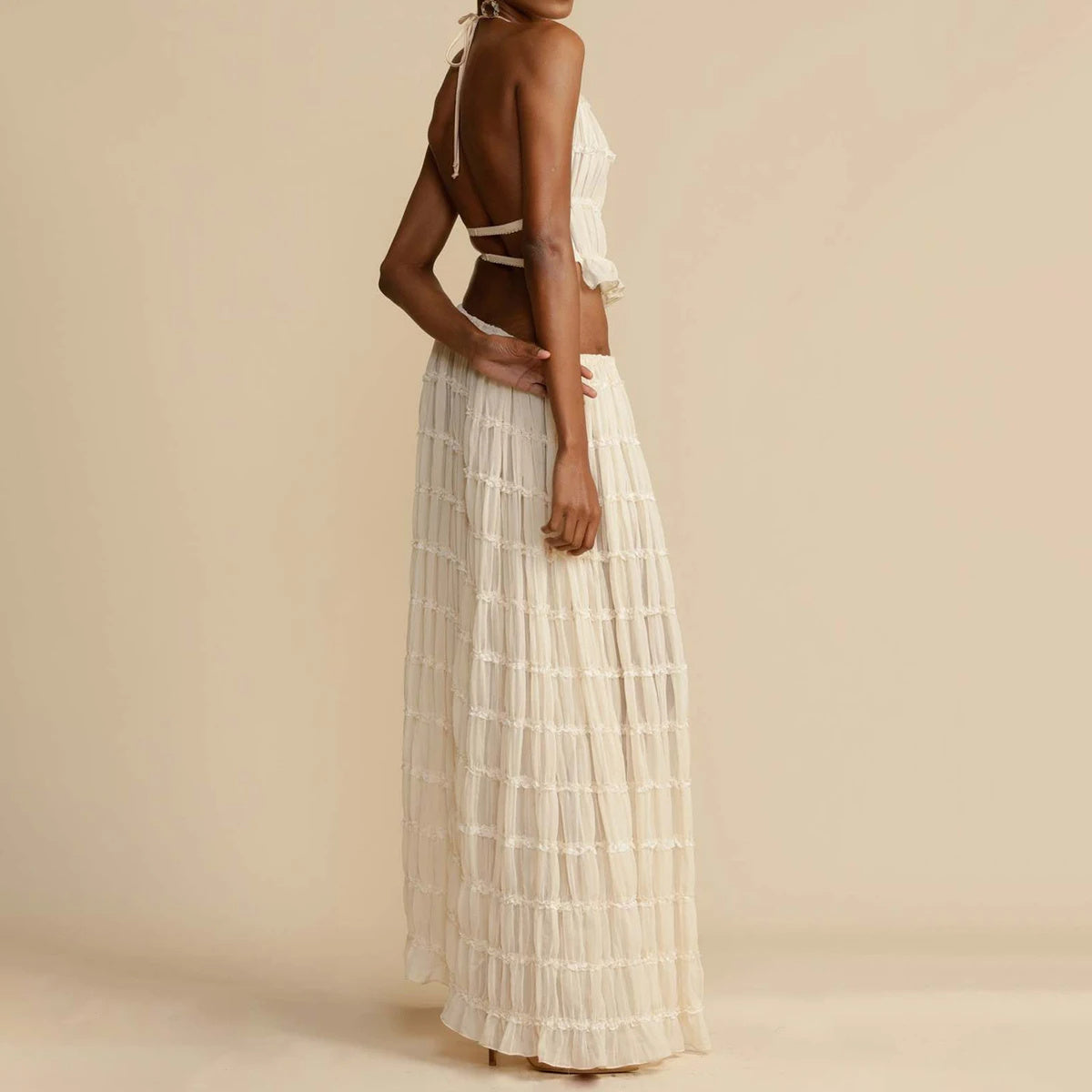 Louise – Sexy ärmelloses Backless Cropped Top und plissiertes langes Kleid