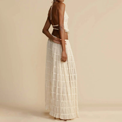 Louise – Sexy ärmelloses Backless Cropped Top und plissiertes langes Kleid