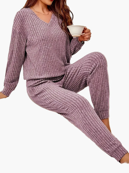 Damen Pyjama Set Lounge Homewear mit Strick-Design – Bequemes Freizeit-Outfit für Zuhause