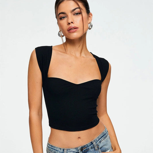 Claire – Ärmelloses Rippen-Crop-Top mit Sweetheart-Ausschnitt