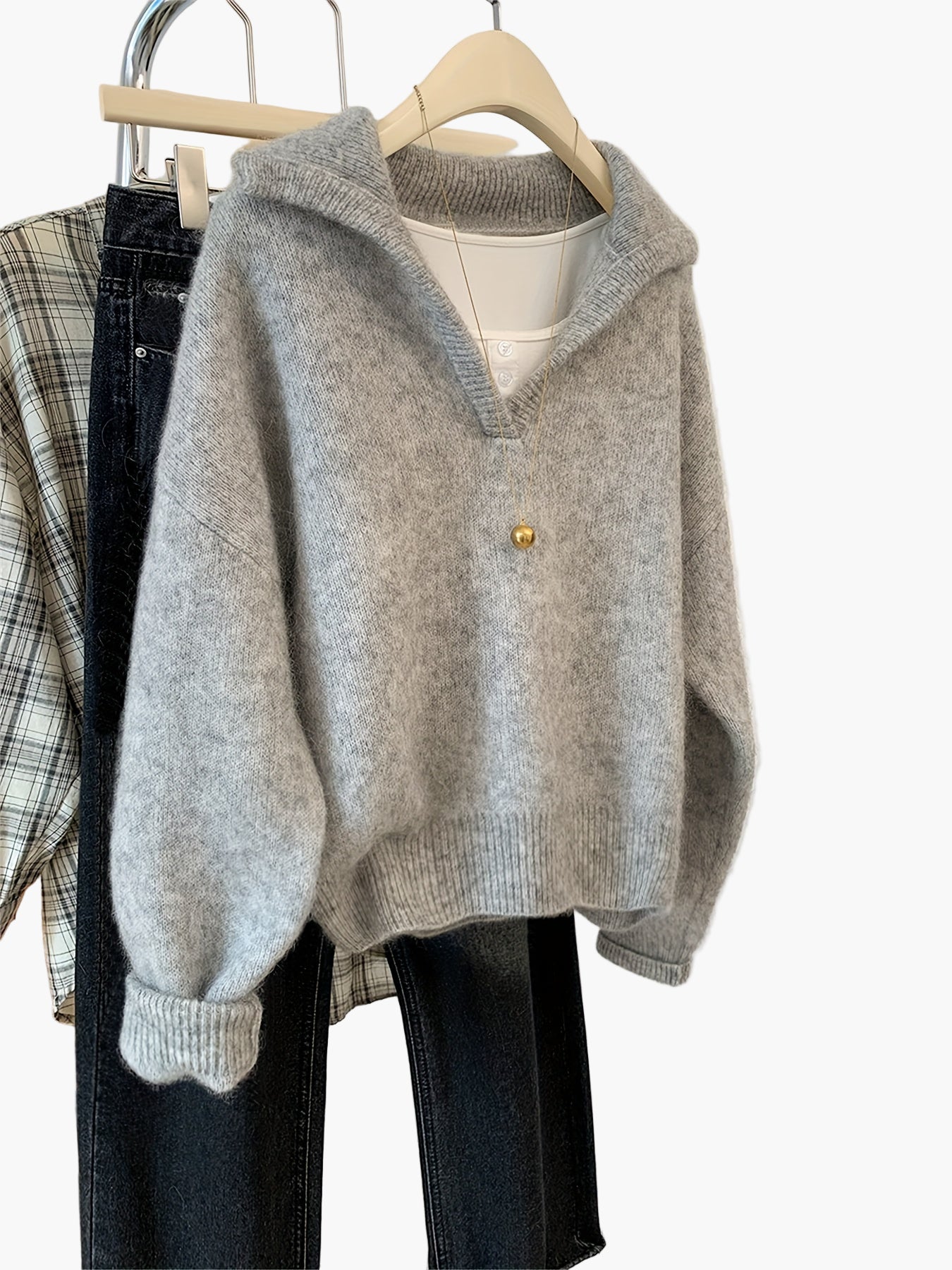 Damen Vintage Strickpullover mit V-Ausschnitt – Bequemer Herbst/Winter Freizeitpullover