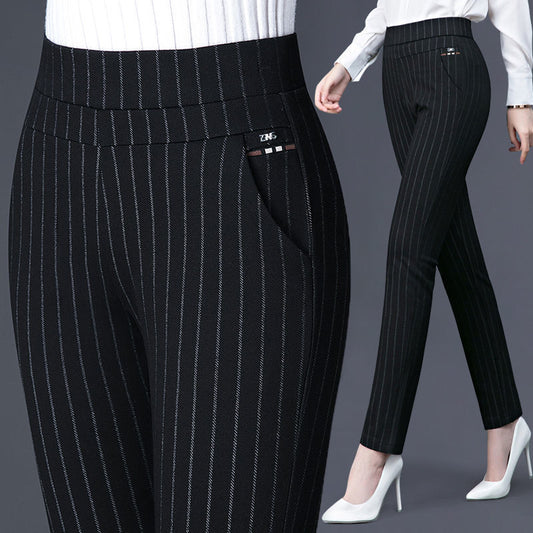 Denise – Elastische Hochbund Frühlings Freizeit Streifen Gerade Hose