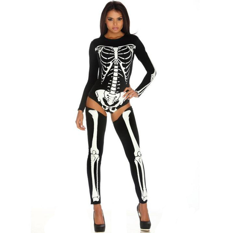 Damen Halloween Skelett Kostüm – Sexy Overall für Halloween Partys & Gruselige Events
