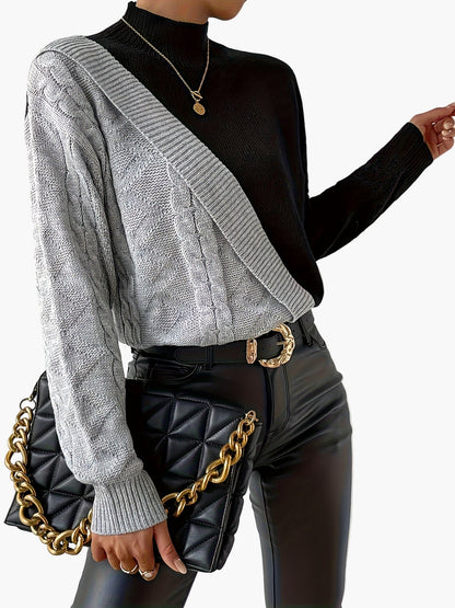 Damen Pullover im Colorblock-Design mit modischem Patchwork und elegantem Stil – Ideal für Büro und Alltag