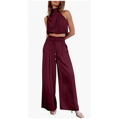 Jasmine – Lässiges ärmelloses Oberteil mit Midriff und weiten Beinen 2-teiliges Set Damenbekleidung