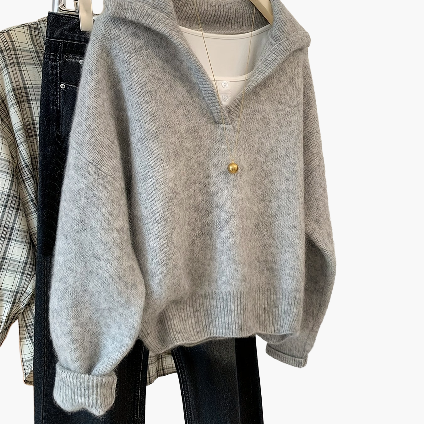 Damen Vintage Strickpullover mit V-Ausschnitt – Bequemer Herbst/Winter Freizeitpullover