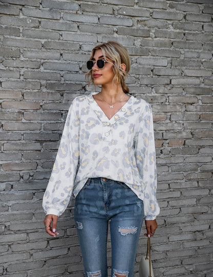 Tamara – Lockere Langarm-T-Shirts mit Leopardenmuster