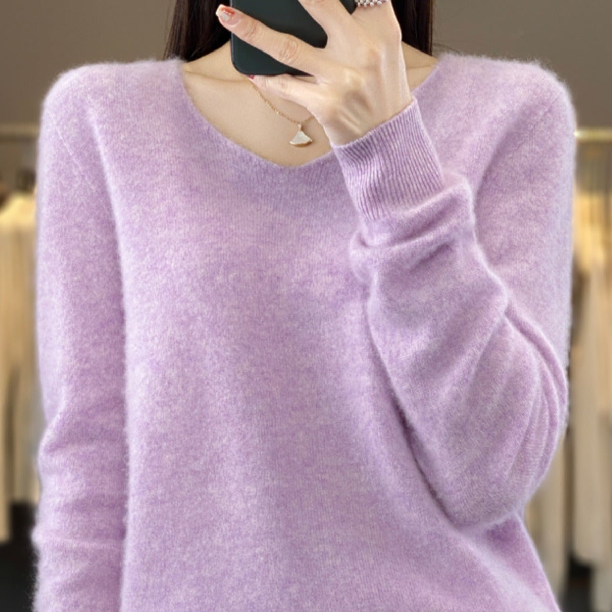 Jasmine – Lockere Damenwollpullover mit V-Ausschnitt für Herbst und Winter