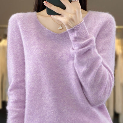 Jasmine – Lockere Damenwollpullover mit V-Ausschnitt für Herbst und Winter