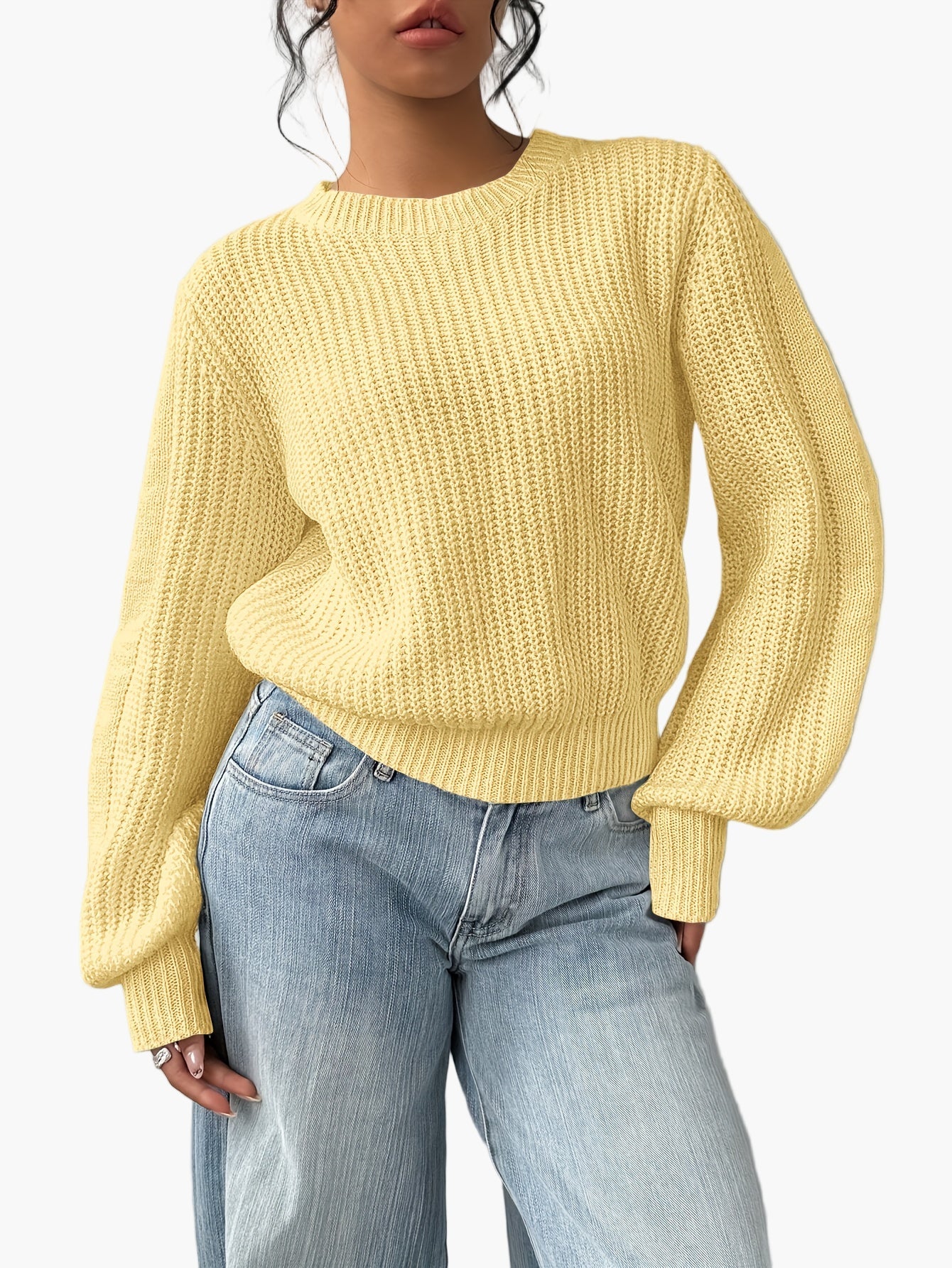 Damen Strickpullover mit Rundhalsausschnitt – Lässiger Basic Sweater für Alltag und Freizeit