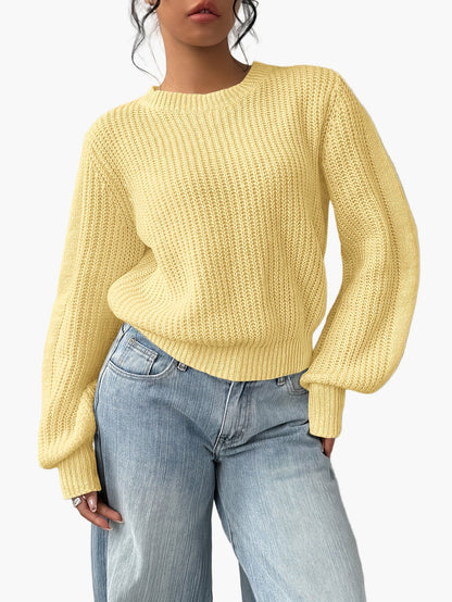 Damen Strickpullover mit Rundhalsausschnitt – Lässiger Basic Sweater für Alltag und Freizeit
