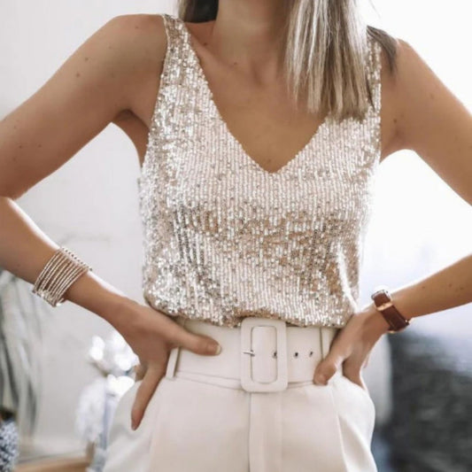 Gabrielle – Glitzerndes Sommer-V-Ausschnitttop